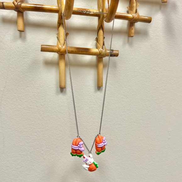 HANDCRAFTED - UPCYCLED 🥕 Easter Bunny & Carrot Multi-Charm Necklace - Picture 3 of 4
